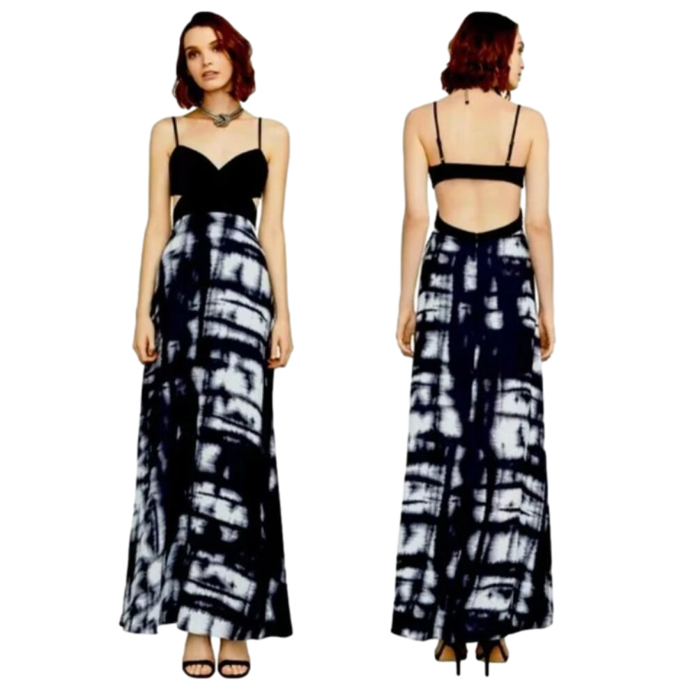 BCBGMaxAzria Viviane Broken Reflection Cutout Black Tie Dye Formal Maxi Dress 12